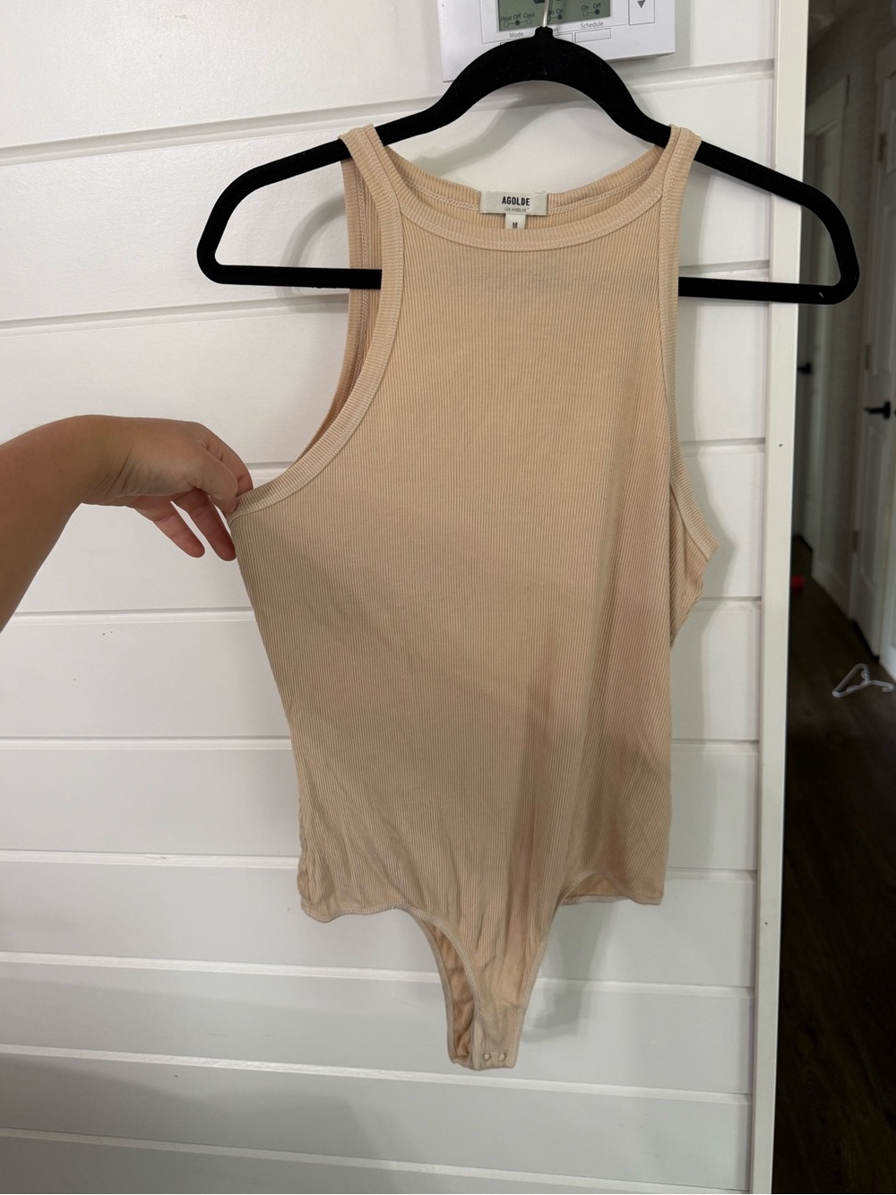 Agolde Women's High Neck Tank Top One-Piece Ribbed Bodysuit Sizeโ m